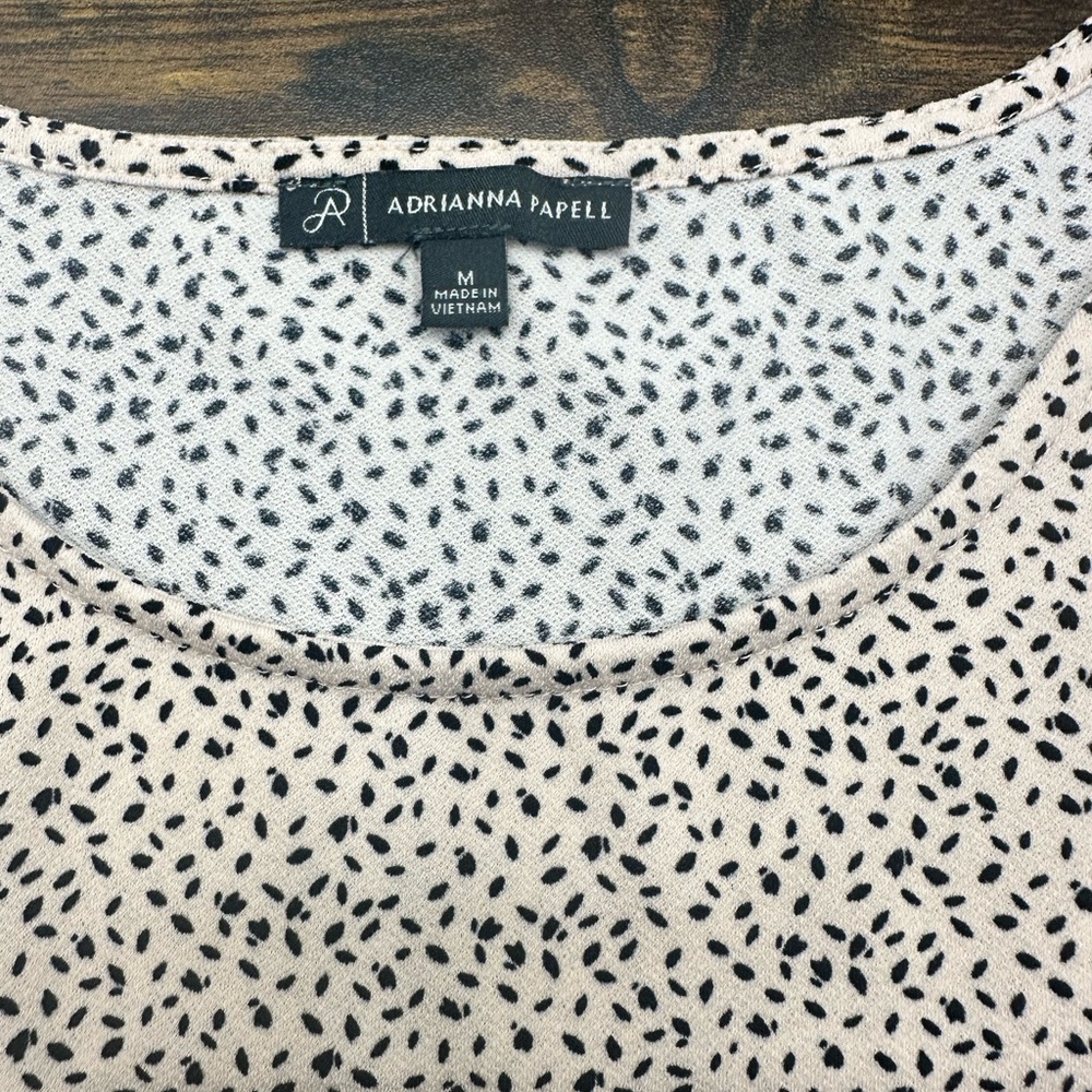 Adrianna Papell Speckled Cream Black Ruffle Tiered Sleeve Blouse Medium - Picture 4 of 8